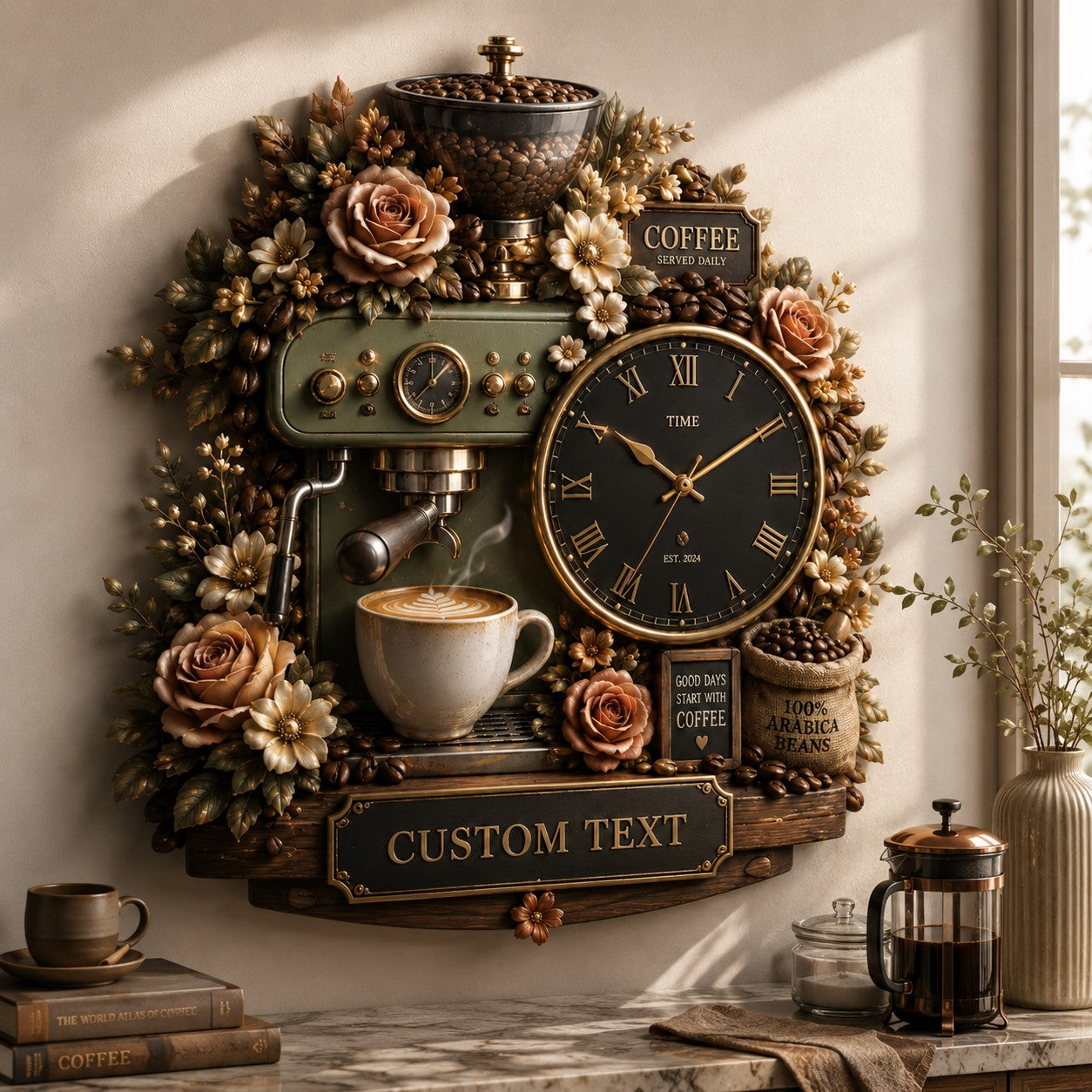 Coffee bar clock — personalized with a custom name