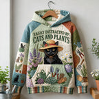 Distracted By Cats and Plants hoodie, all-over print