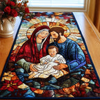 Divine Embrace Stained Glass Holy Family Table Runner