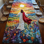 Robed Figure in a Flower Field Table Runner