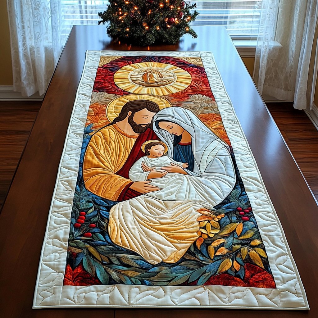 Holy Family in Stained Glass Colors Table Runner
