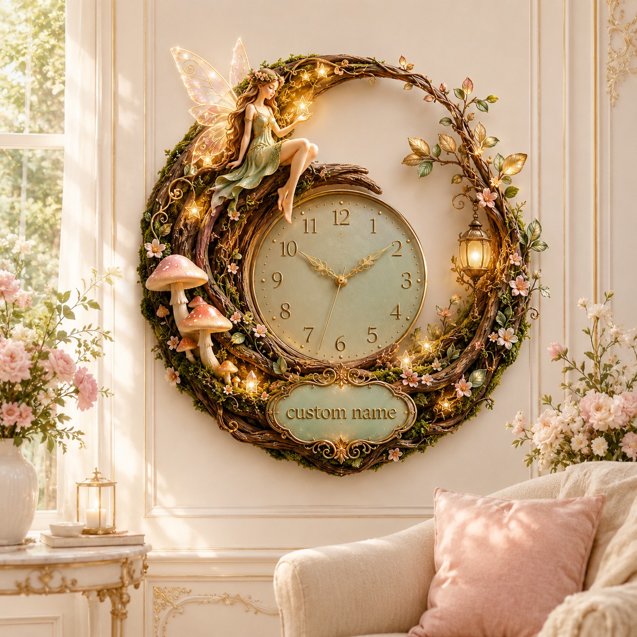 Personalized Woodland Fairy Wall Clock — personalized with a custom name