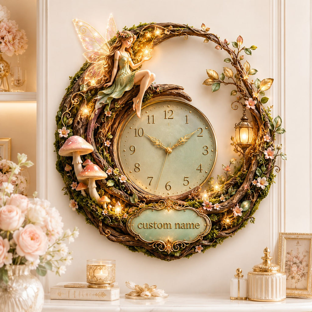 Personalized Woodland Fairy Wall Clock — personalized with a custom name