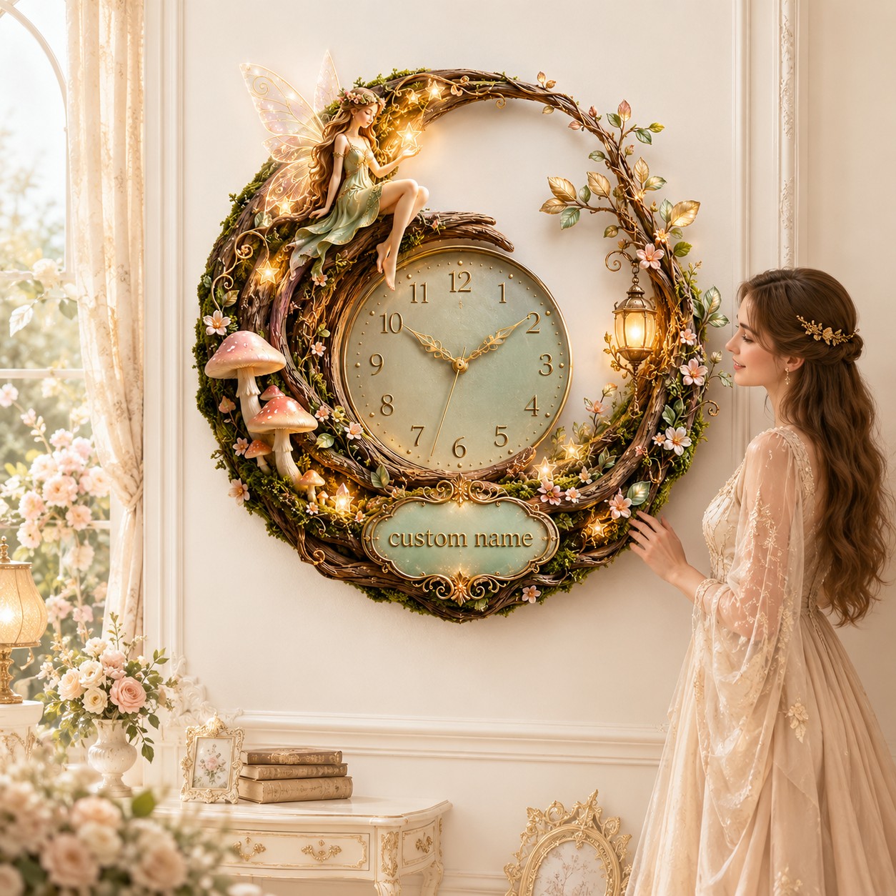 Personalized Woodland Fairy Wall Clock — personalized with a custom name