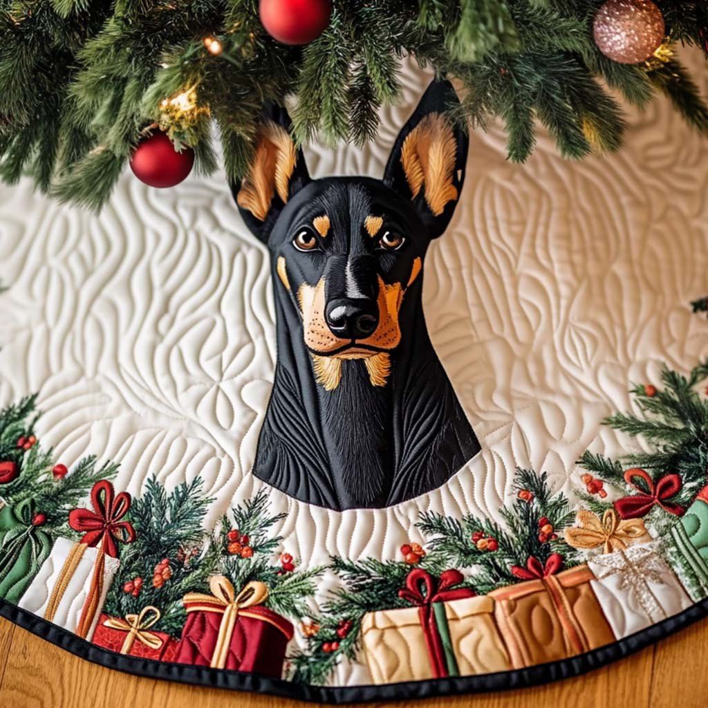 Doberman Holiday Gift Christmas Tree Skirt
