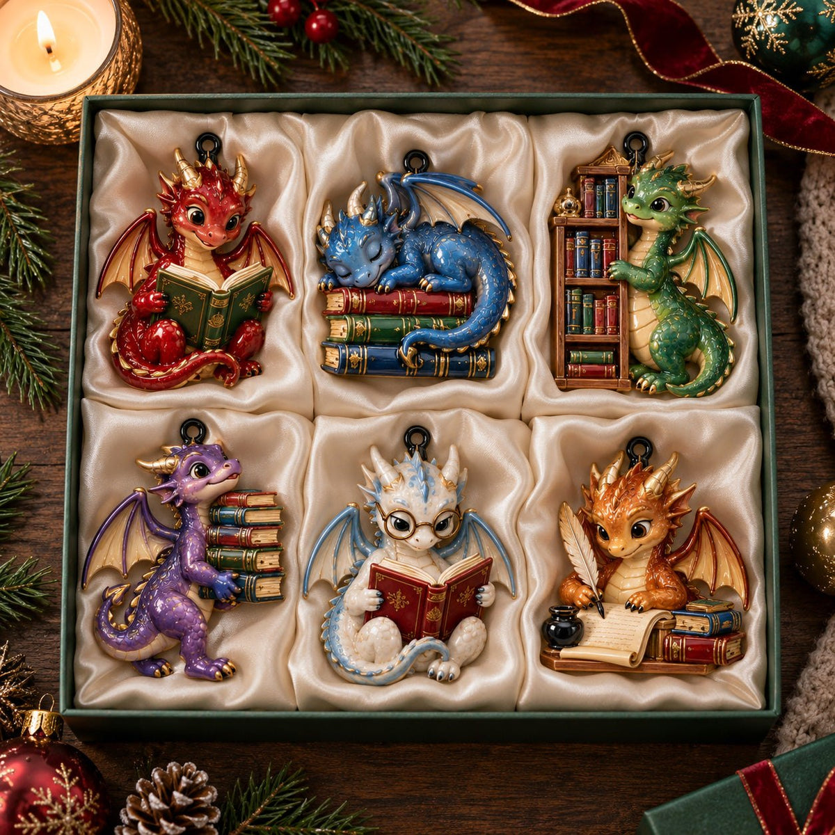 Dragon Library Ornament Gift Set