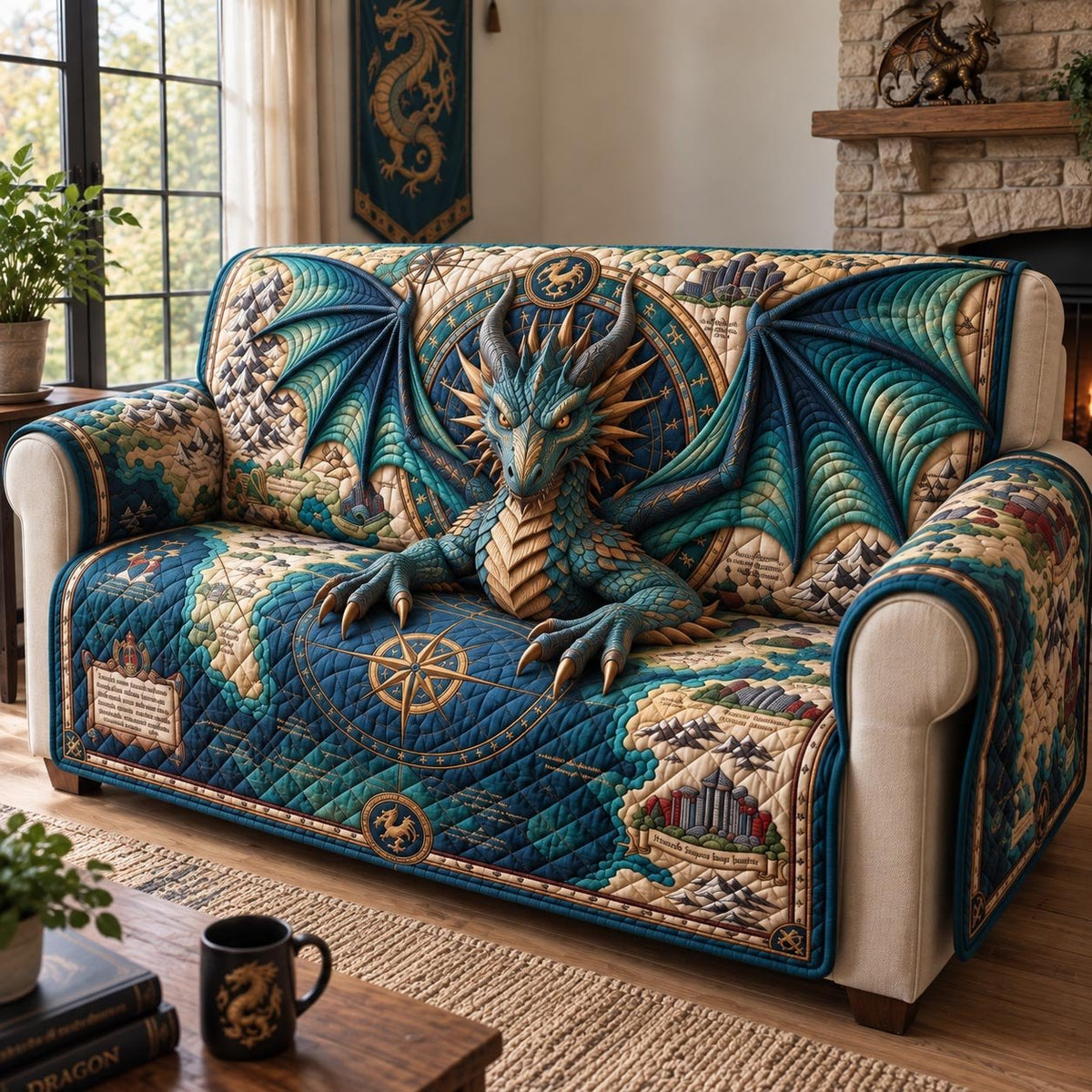 Dragon Map Explorer Sofa Cover