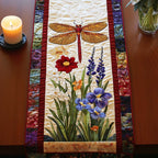 Dragonfly with Wildflowers on Cream Table Runner