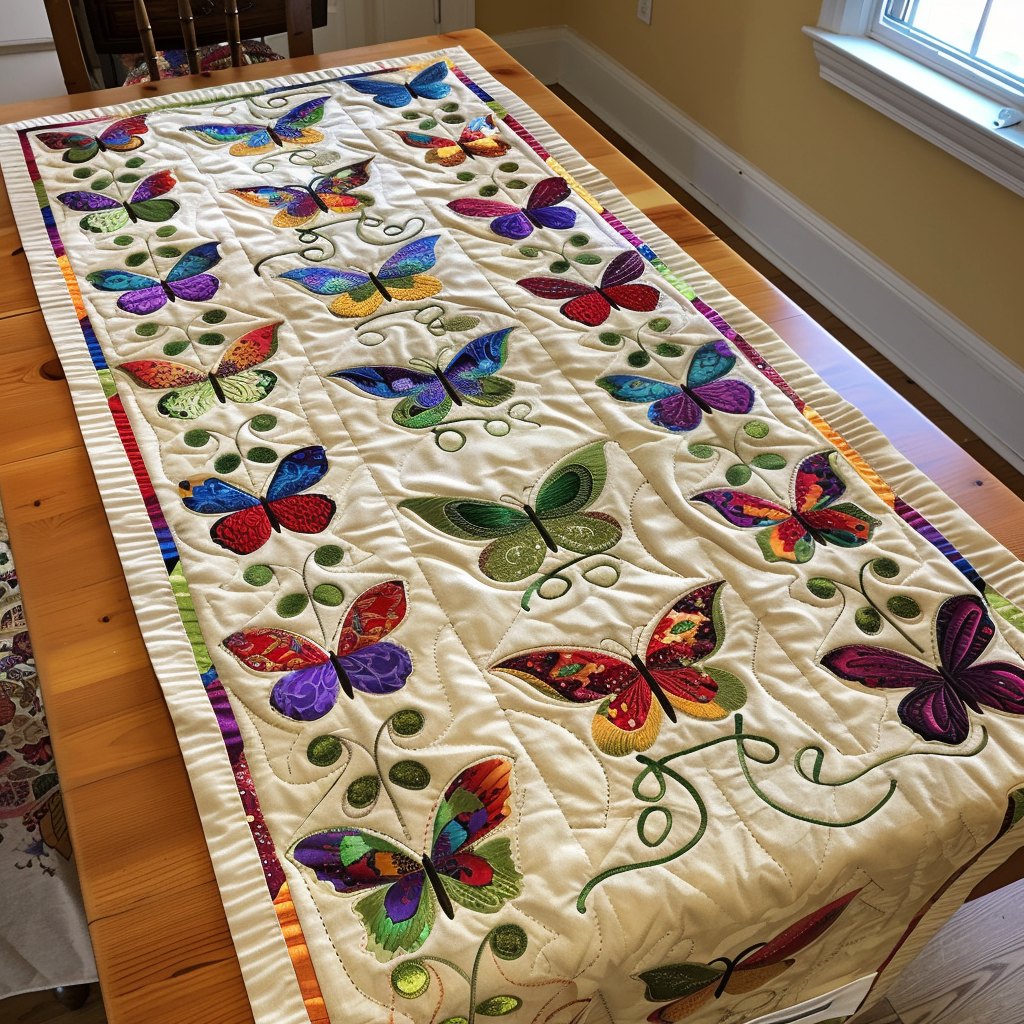Butterflies and Vines on Cream Table Runner