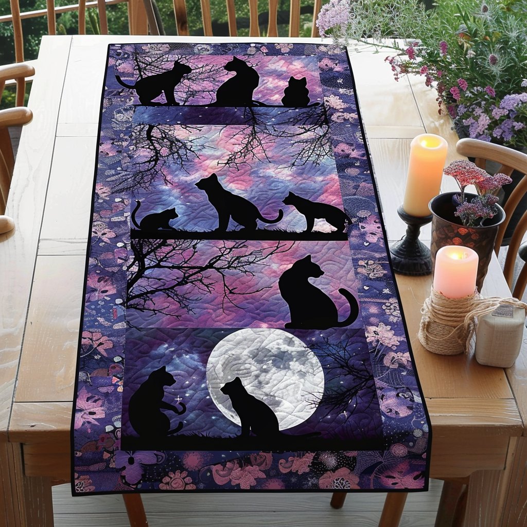 Dreamy Night Black Cats Table Runner
