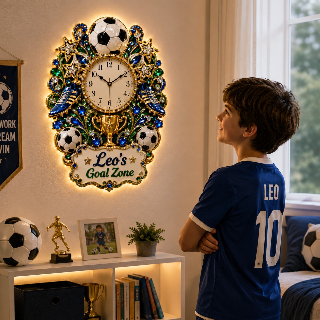 Soccer goal zone Custom Name Wall Clock — personalized with a custom name