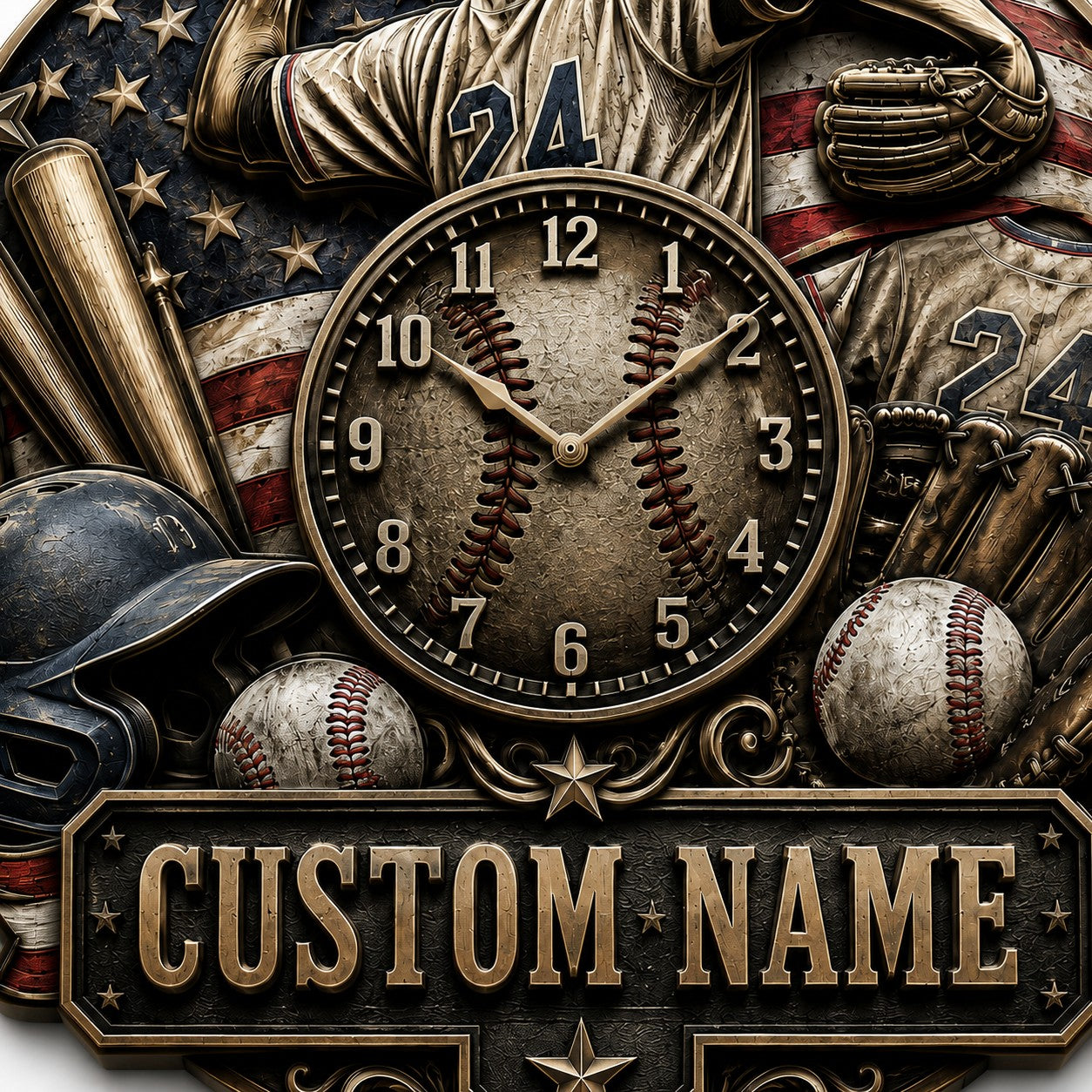 Youth baseball Custom Name Wall Clock — personalized with a custom name