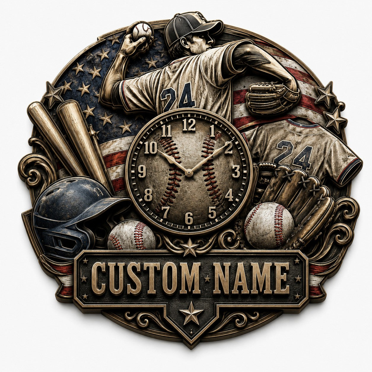 Youth baseball Custom Name Wall Clock — personalized with a custom name