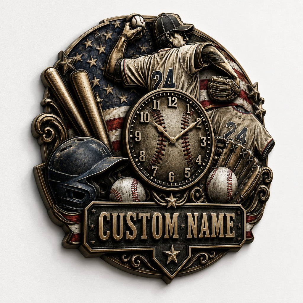 Youth baseball Custom Name Wall Clock — personalized with a custom name
