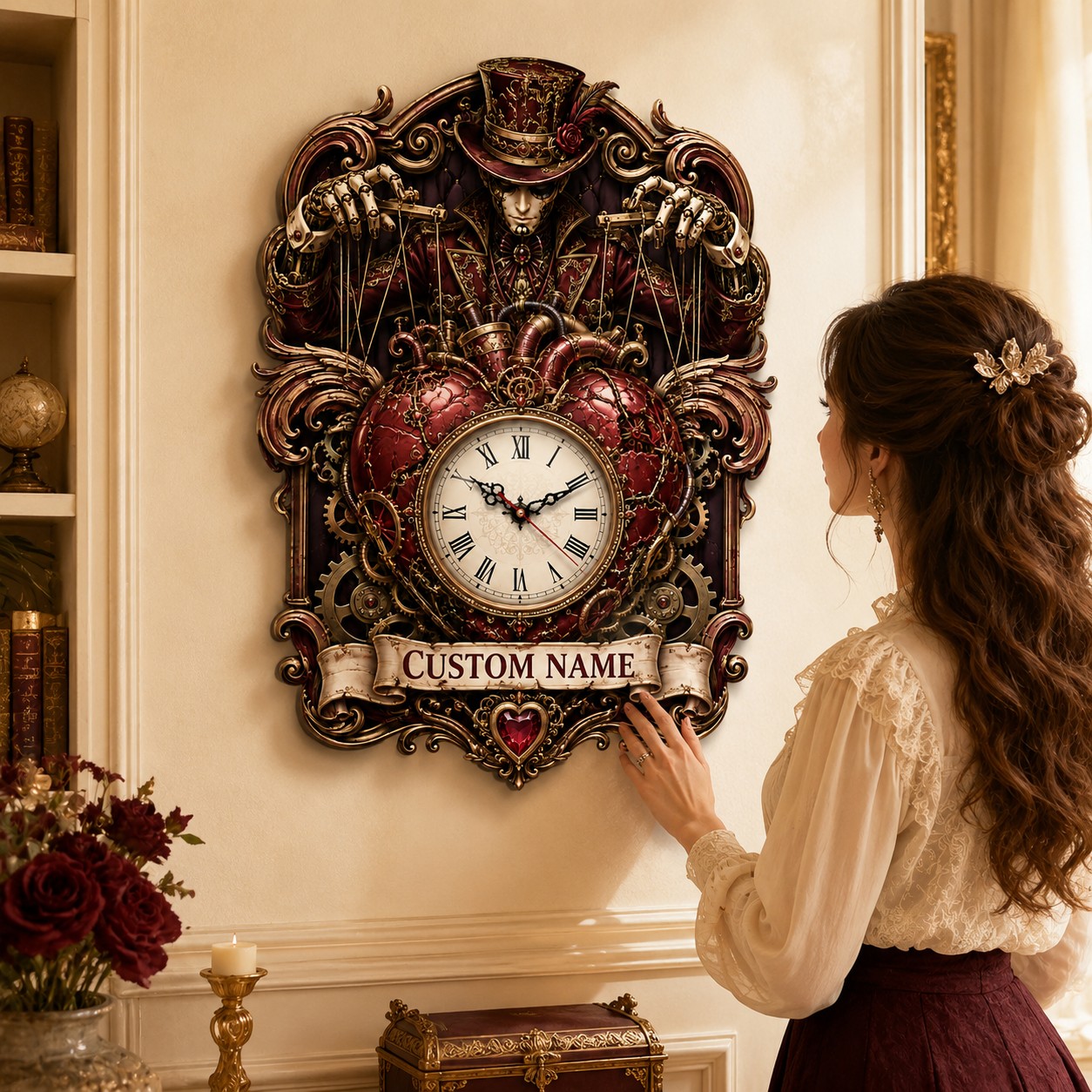 Personalized mechanical heart wall clock — personalized with a custom name