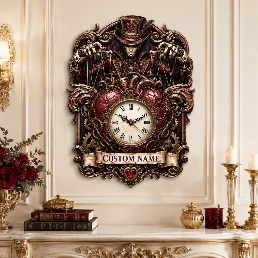 Personalized mechanical heart wall clock — personalized with a custom name