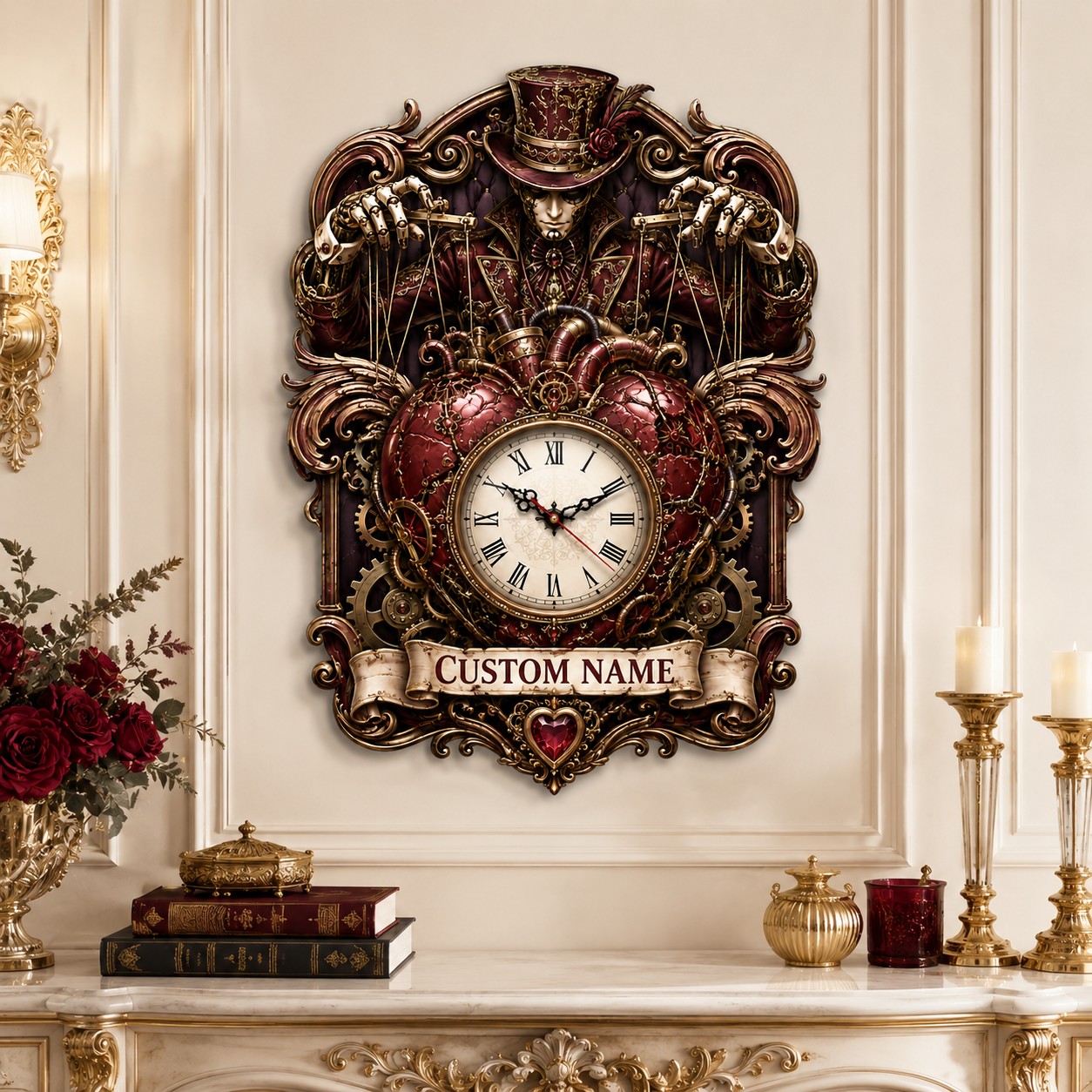 Personalized mechanical heart wall clock — personalized with a custom name