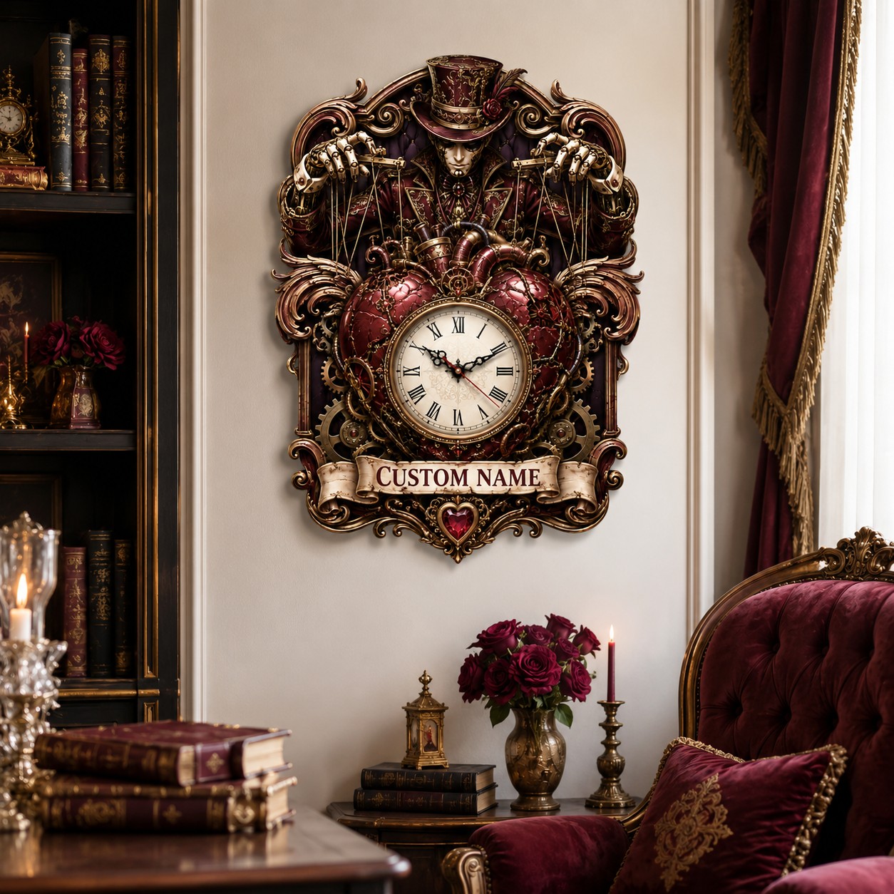 Personalized mechanical heart wall clock — personalized with a custom name