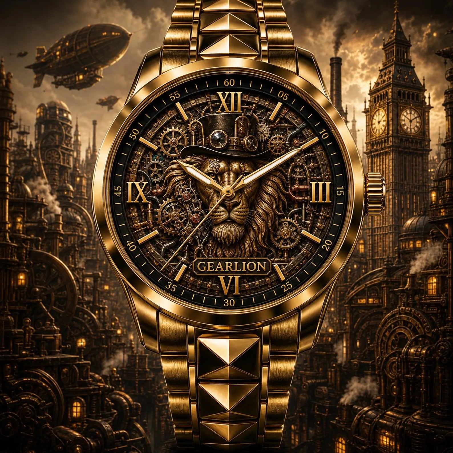 Custom Steampunk Lion Watch — personalized with a custom name