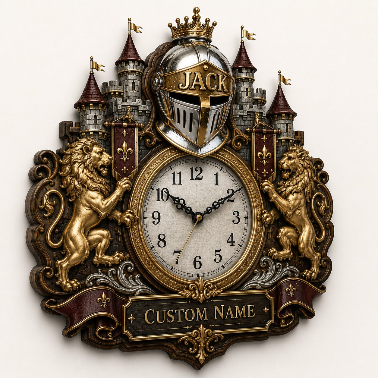 Medieval Custom Name Wall Clock — personalized with a custom name
