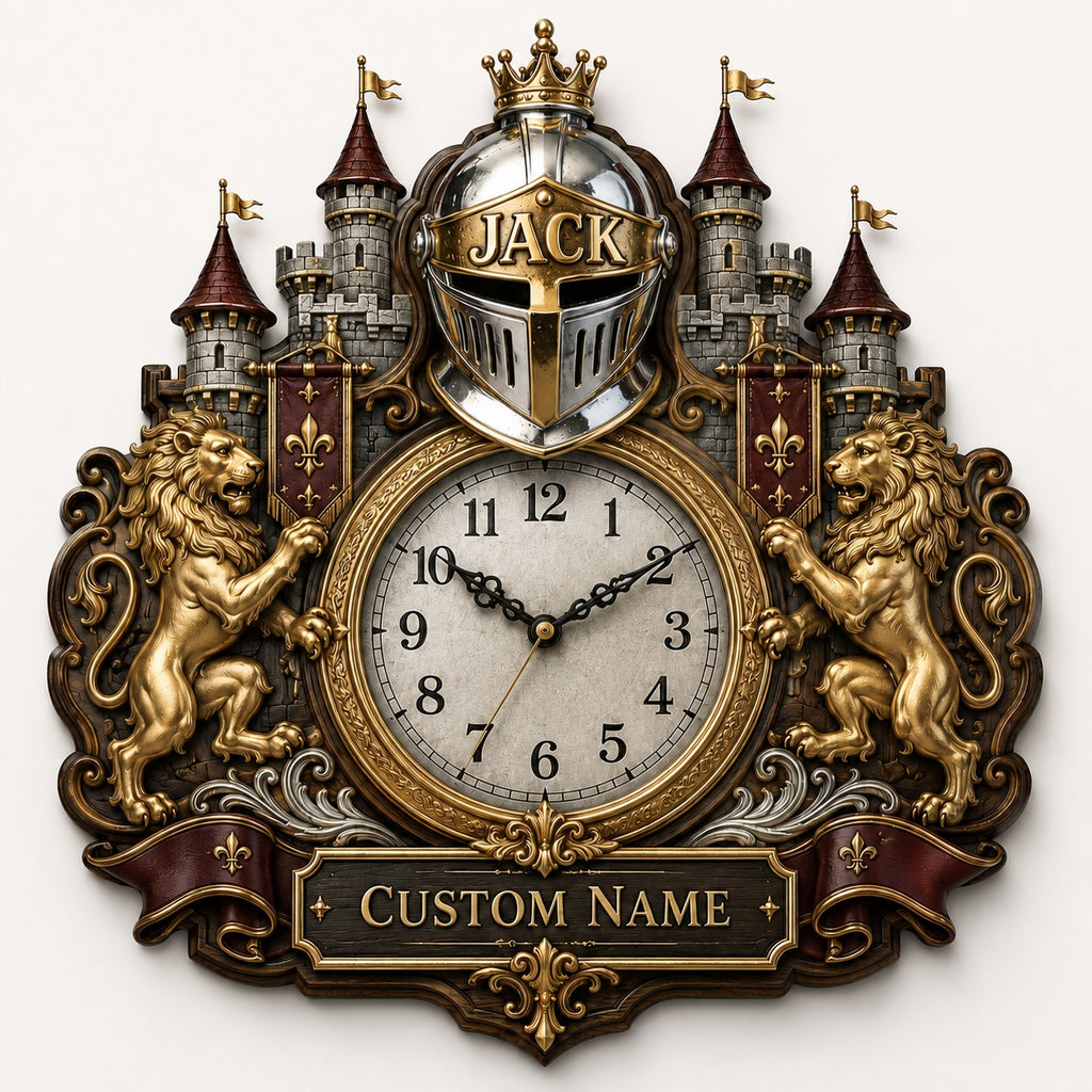 Medieval Custom Name Wall Clock — personalized with a custom name