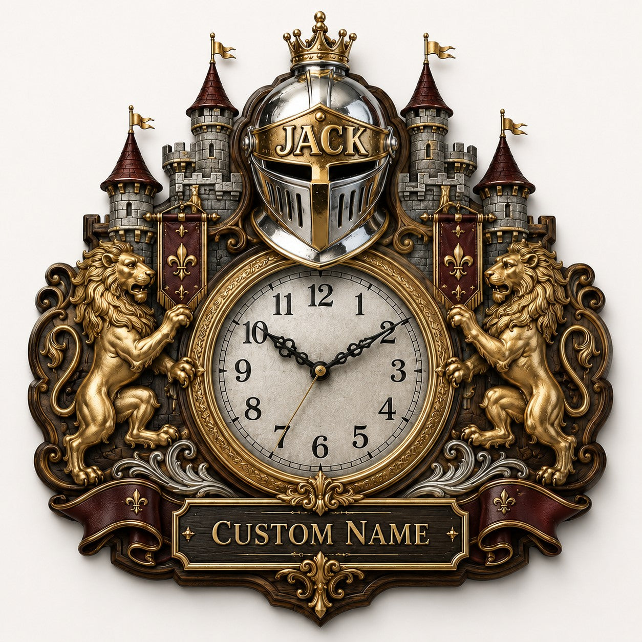 Medieval Custom Name Wall Clock — personalized with a custom name