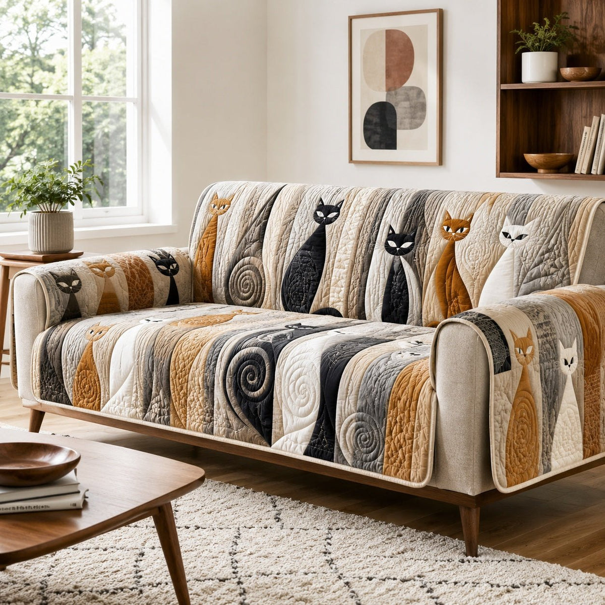 Earthy Feline Waves Sofa Cover