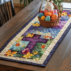 Purple Cross with Spring Flowers Table Runner