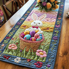 Bunny with an Egg Basket on Green Table Runner