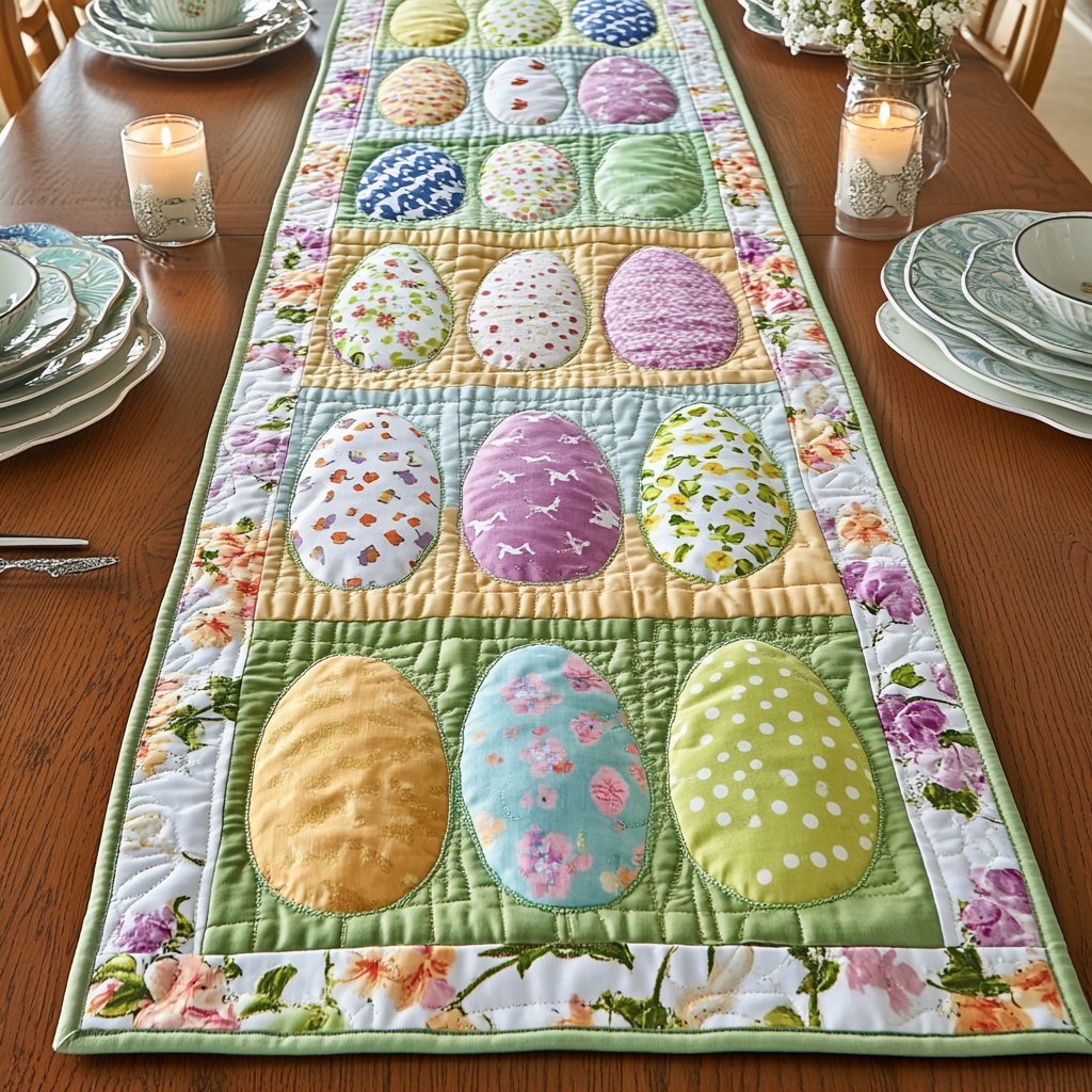 Pastel Eggs in Cream Blocks Table Runner