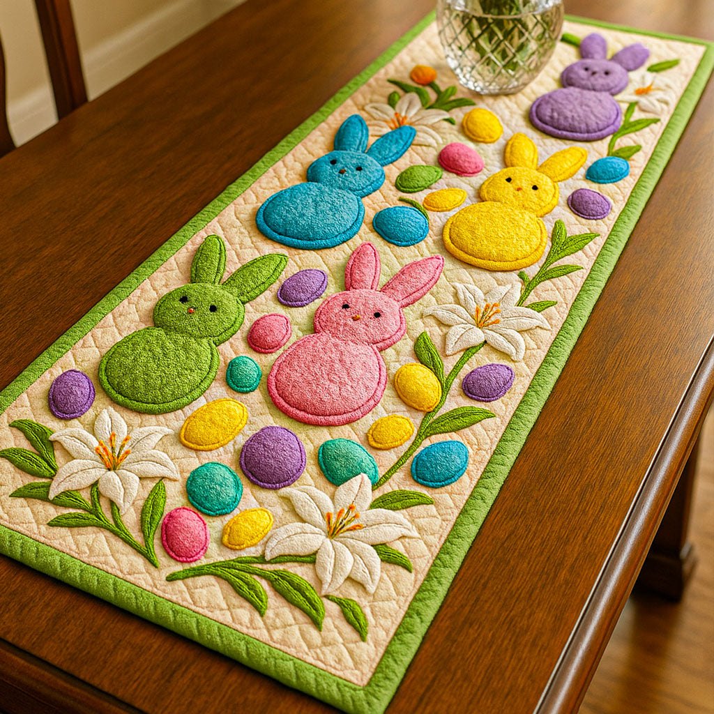 Pastel Marshmallow Bunnies and Eggs Table Runner