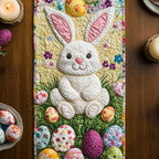 White Bunny with Eggs on Meadow Table Runner