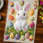 White Bunny with Painted Eggs Table Runner