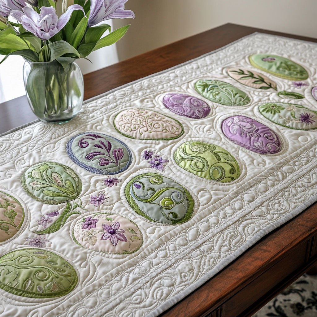 Pale Swirl Eggs on Cream Table Runner
