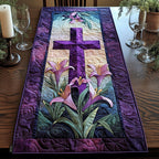 Purple Cross with White Lilies Table Runner