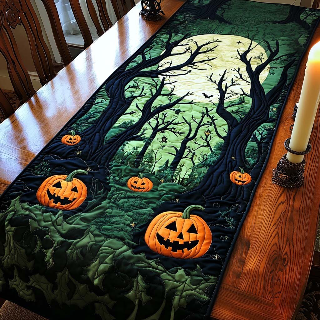 Glowing Pumpkins in the Haunted Woods Table Runner
