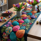 Teal and Pink Patterned Eggs Table Runner