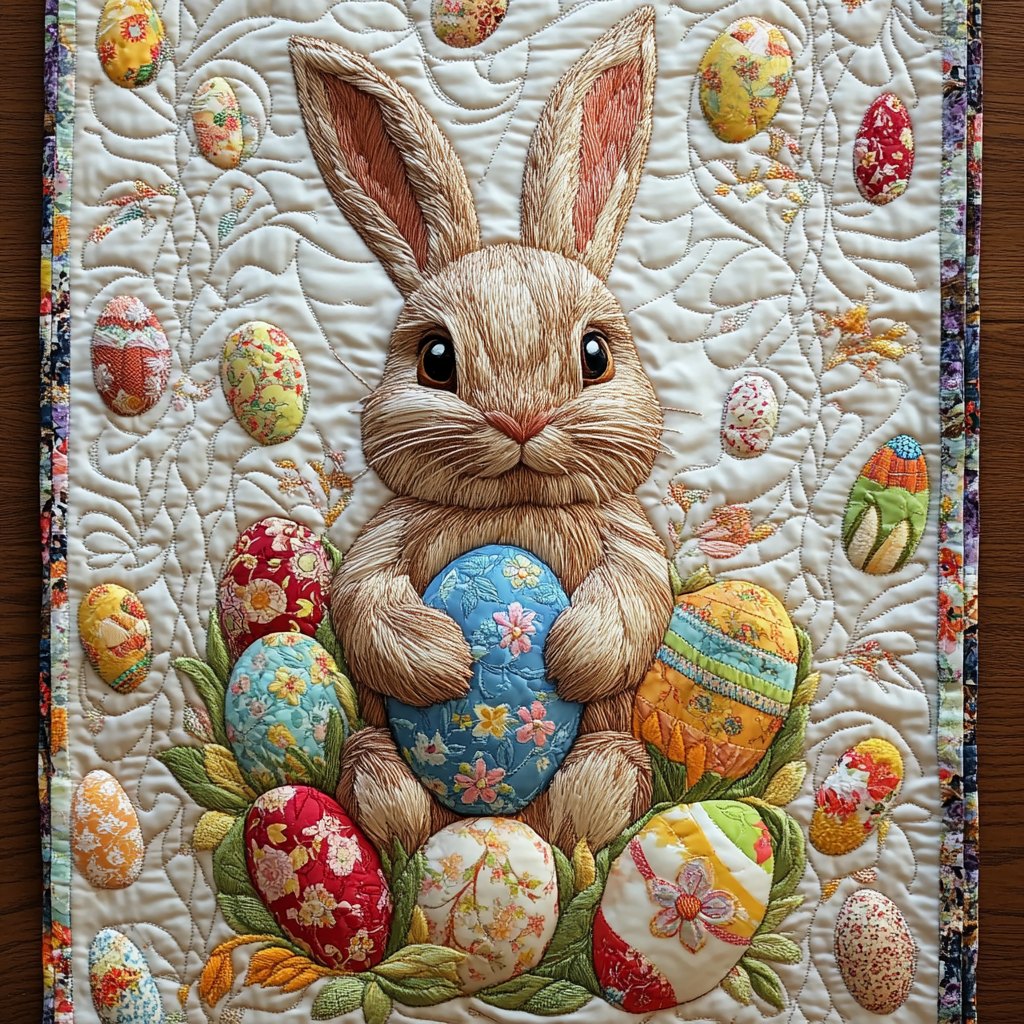 Brown Bunny with Decorated Eggs Table Runner