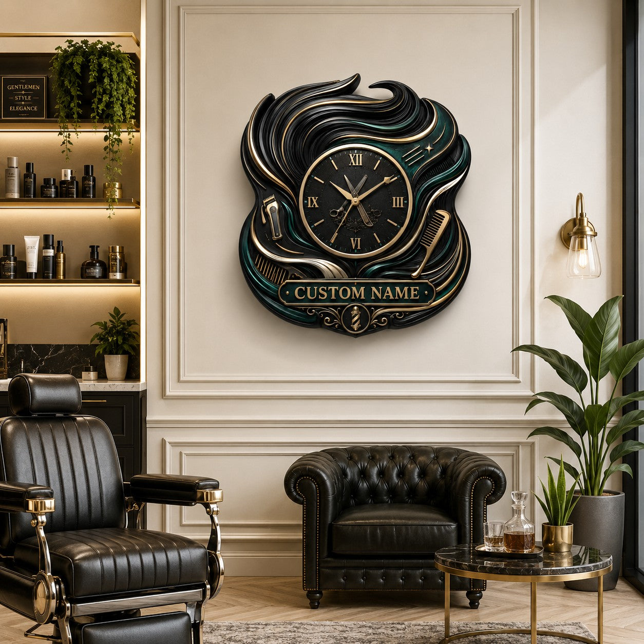 Personalized barber hair wave wall clock — personalized with a custom name