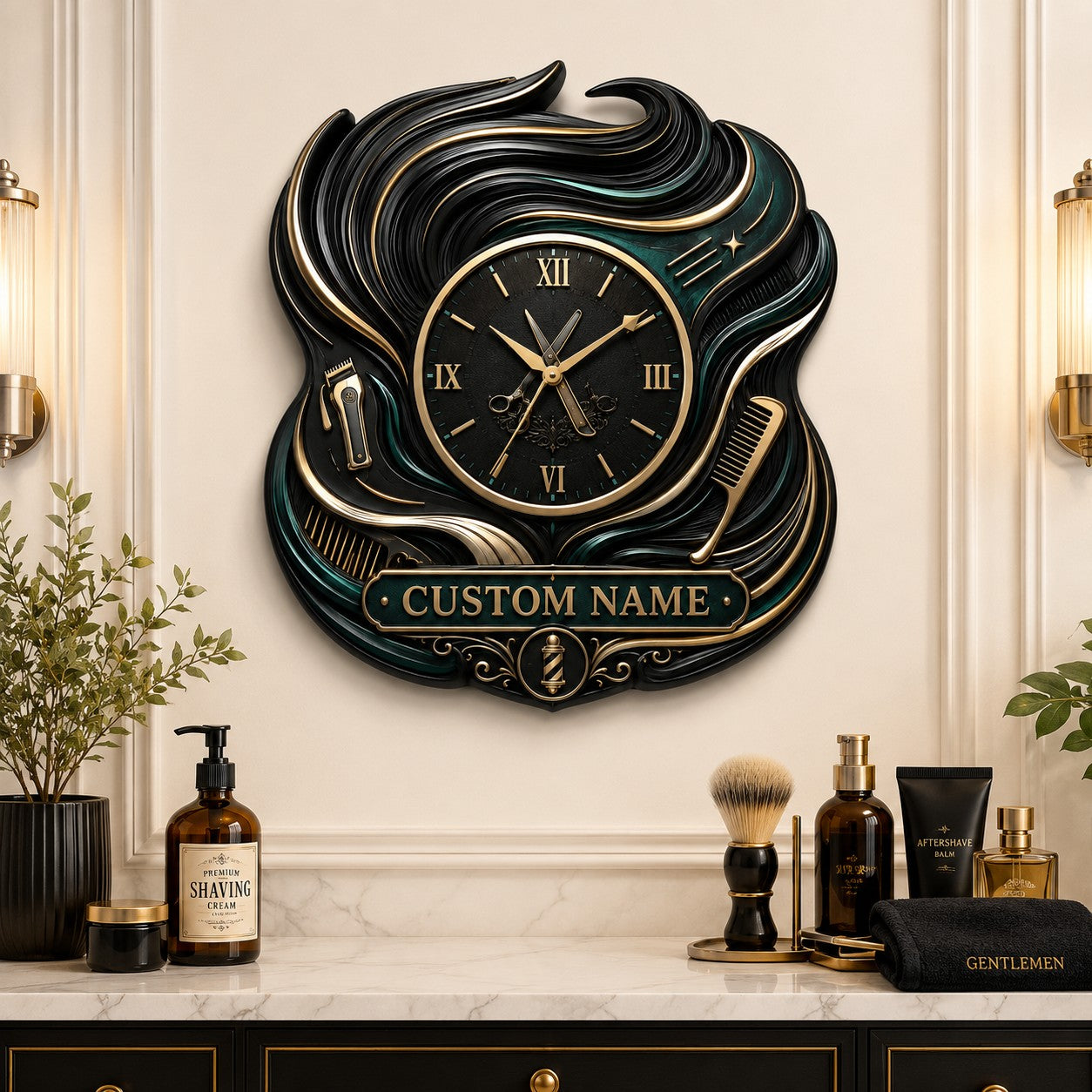 Personalized barber hair wave wall clock — personalized with a custom name