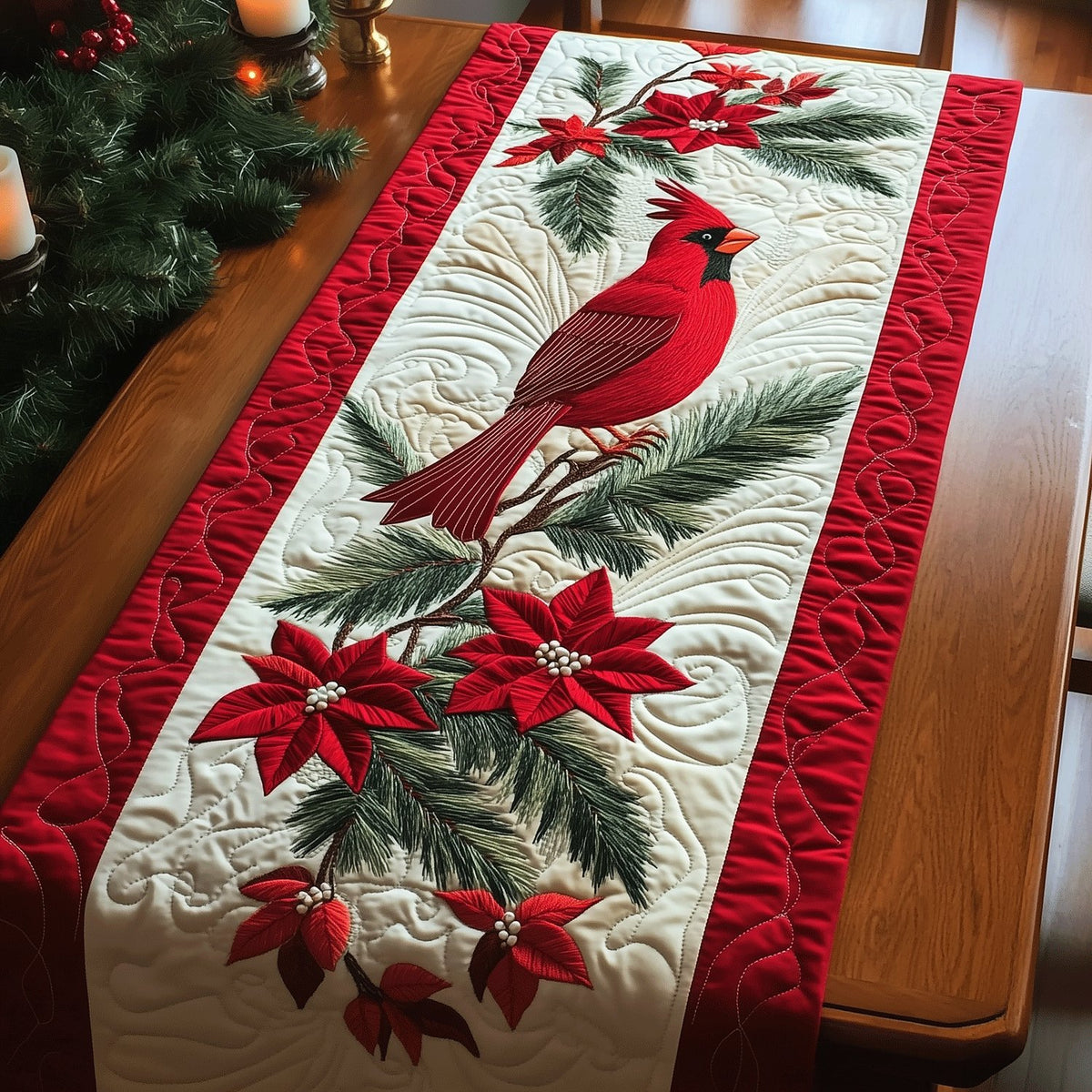 Elegant Cardinals Table Runner