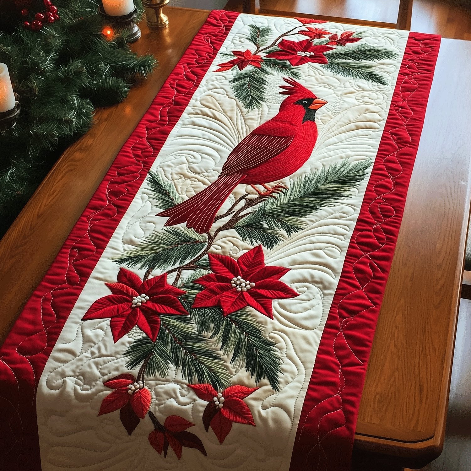 Elegant Cardinals Table Runner
