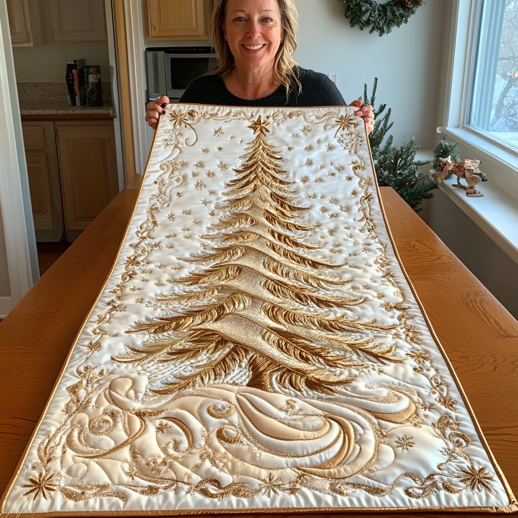 Elegant Christmas Tree Place Table Runner