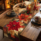 Elegant Poinsettia Scroll Table Runner