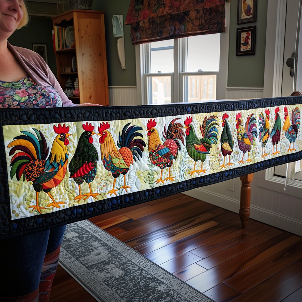 Elegant Roosters Table Runner