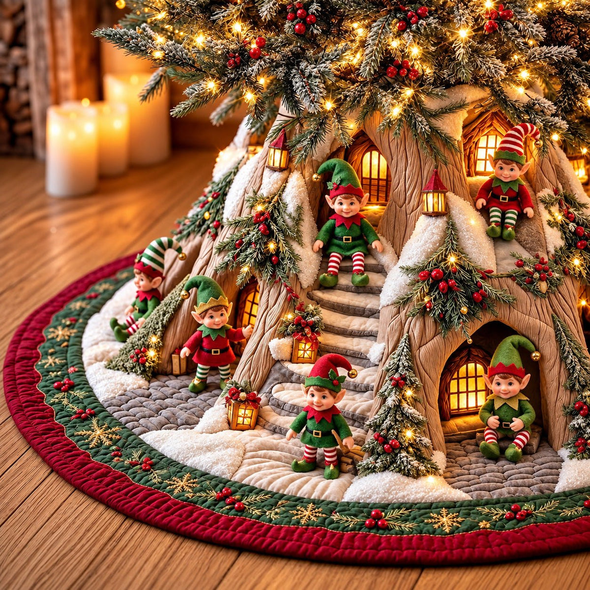 Elf Village Christmas Tree Skirt
