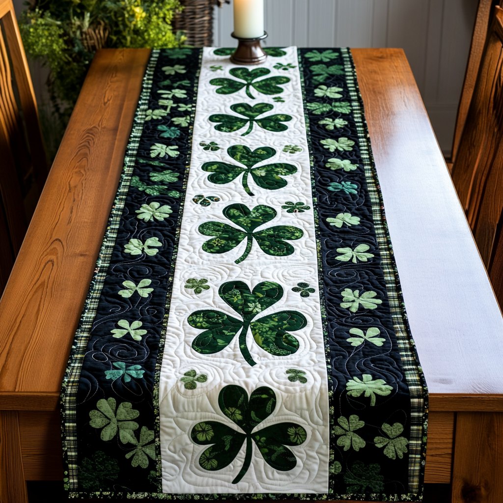 Shamrocks on Cream with Navy Border Table Runner