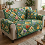 Flower Blocks in Emerald Lattice Sofa Cover