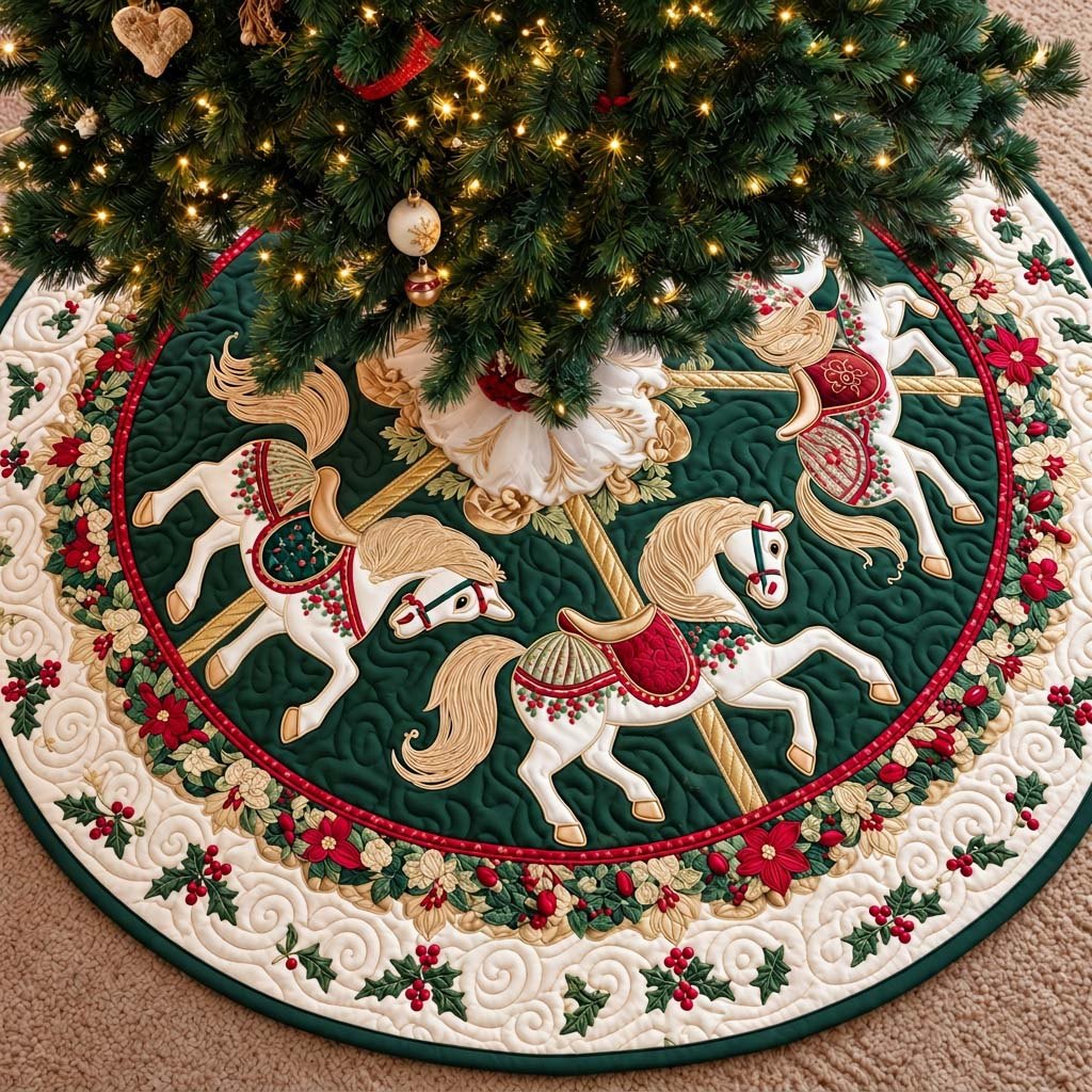Emerald Carousel Christmas Tree Skirt