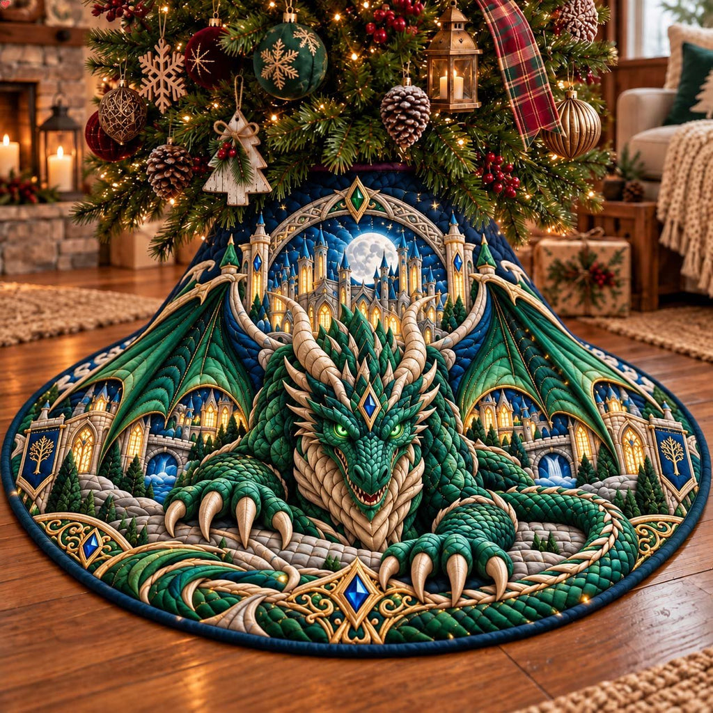 Emerald Dragon Kingdom Christmas Tree Skirt